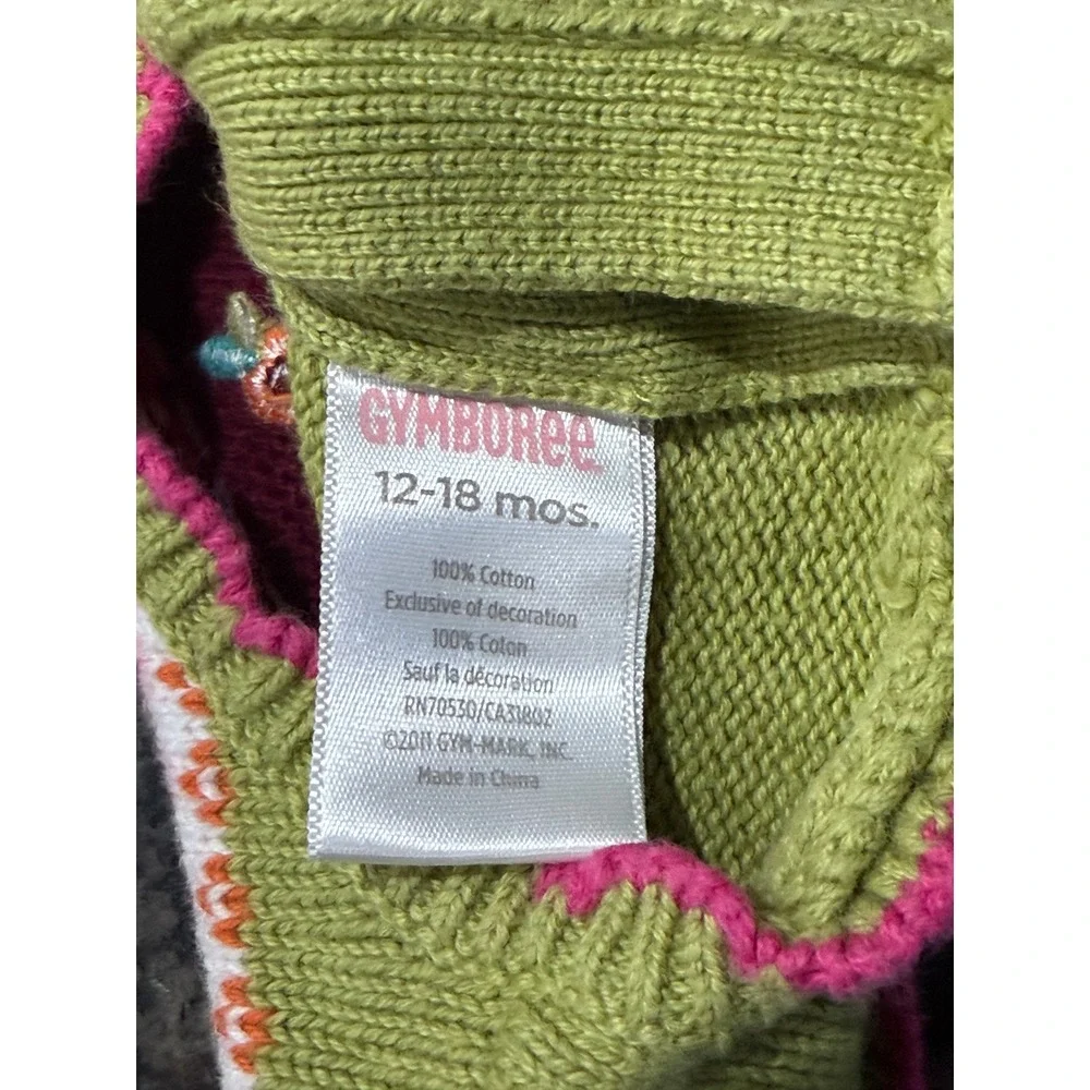 Gymboree Girls Lime Green Knit Floral Fair Isle Sweater Dress 12-18 Months